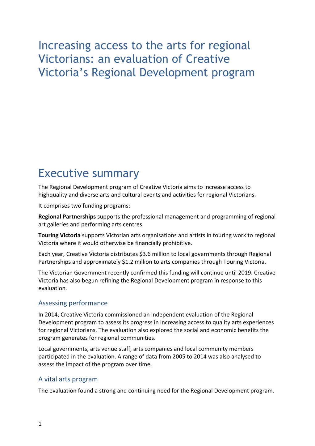 Increasing Access to the Arts for Regional Victorians: an Evaluation of Creative Victoria