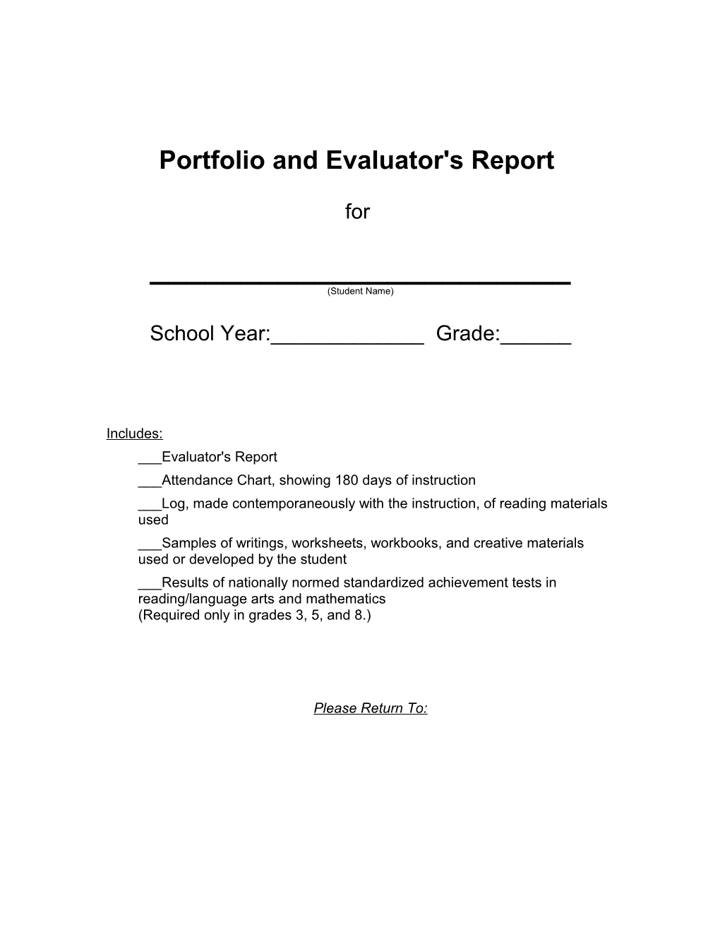 Portfolio and Evaluator's Report