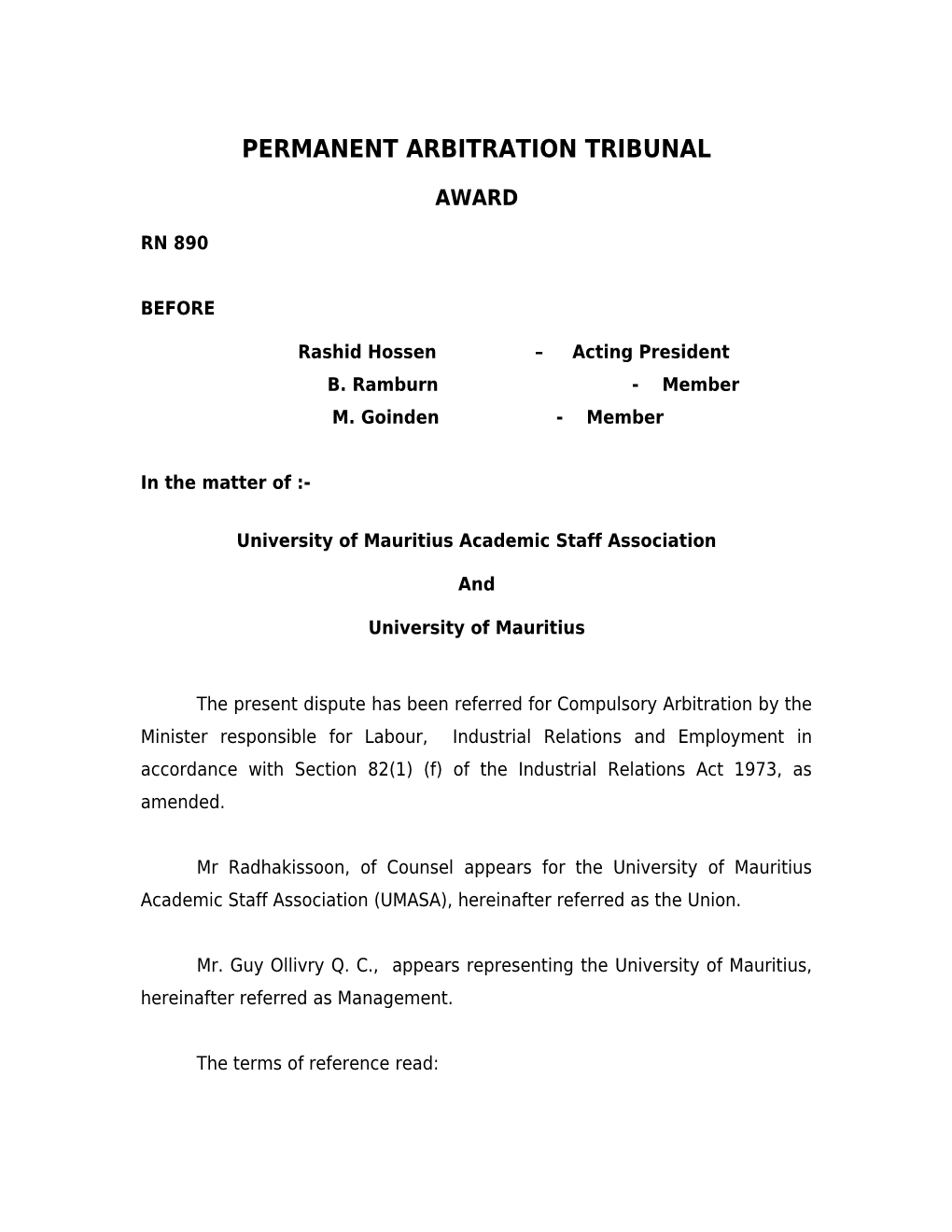 Permanent Arbitration Tribunal