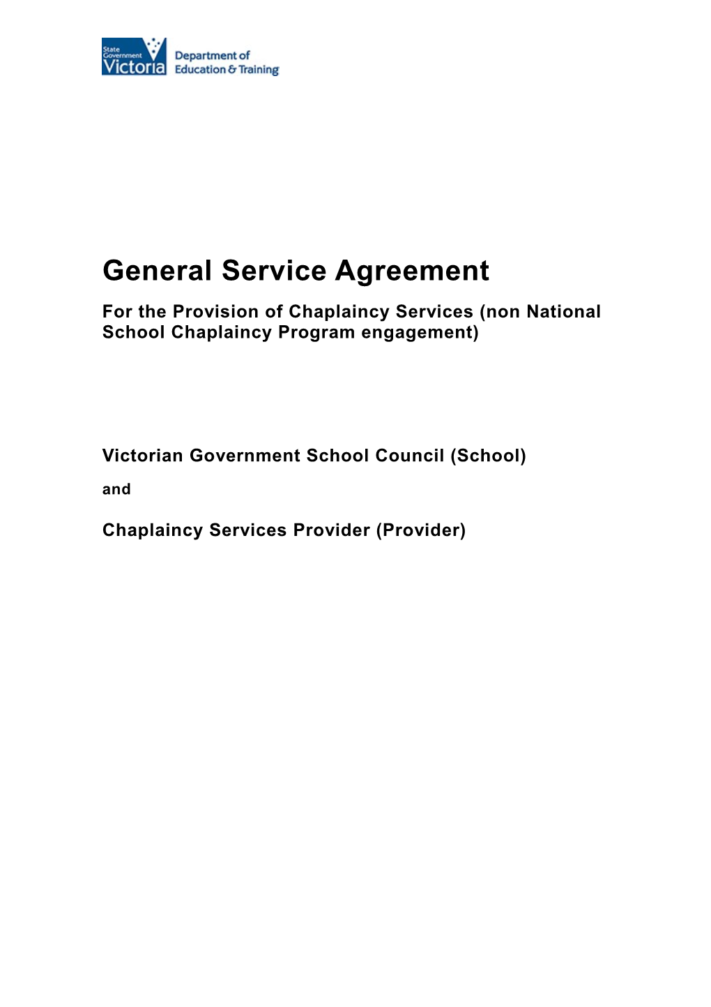 Chaplaincy Services - General Agreement (Non NSCP Agreement)
