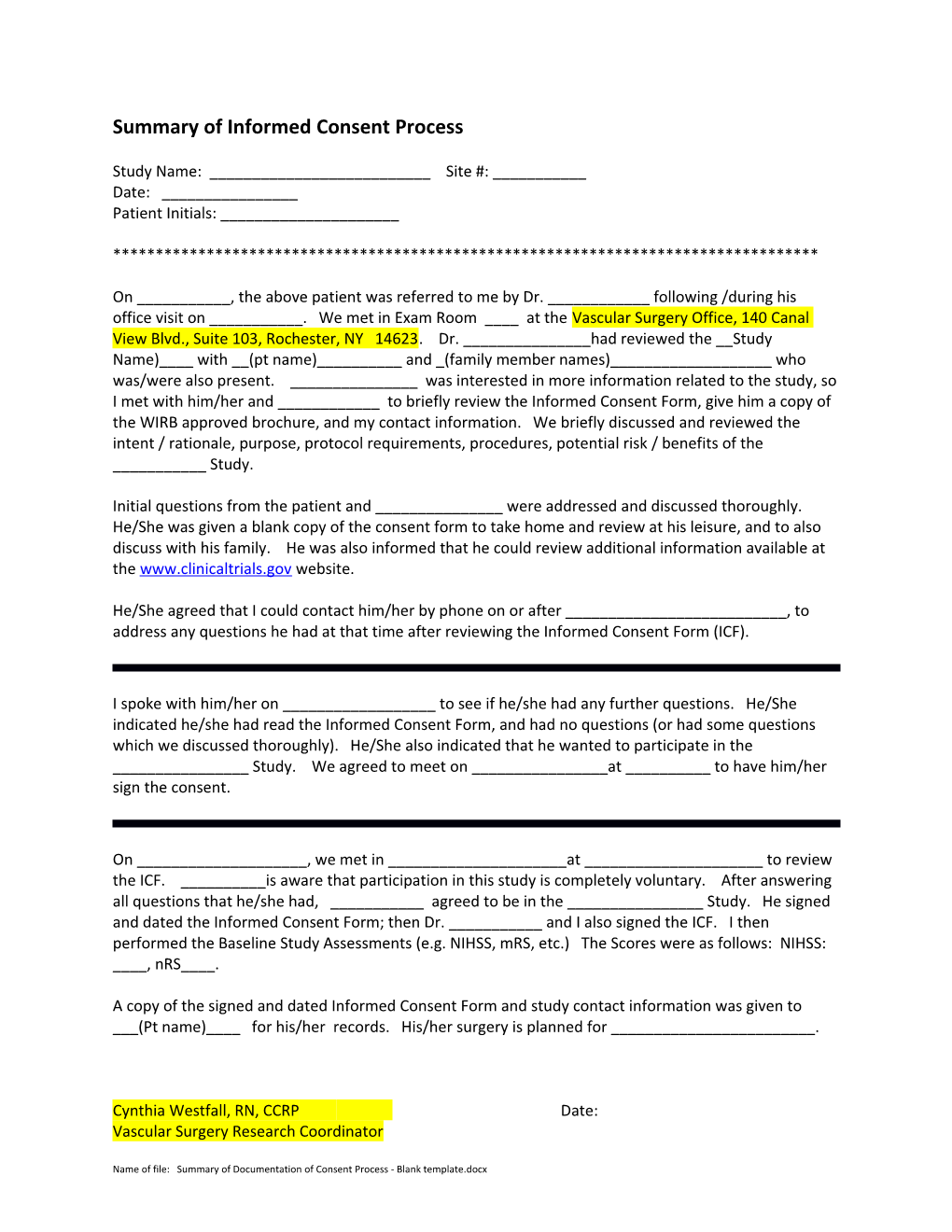 Summary of Informed Consent Process