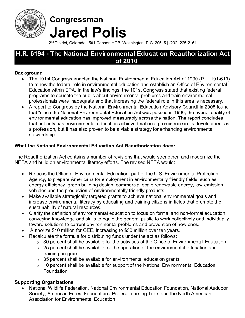 H.R. 6194 - the National Environmental Education Reauthorization Act of 2010