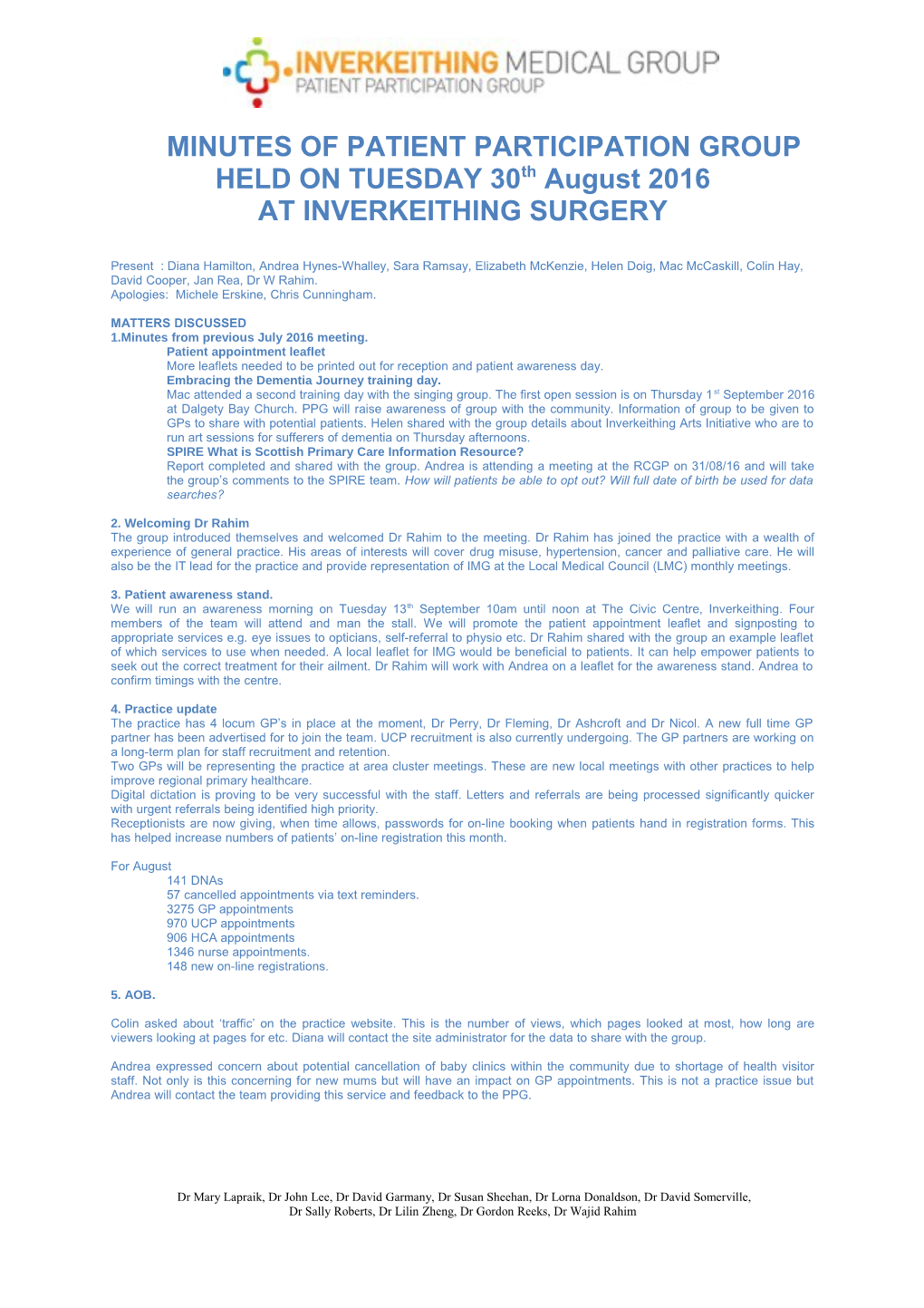 Minutes of Patient Participation Group