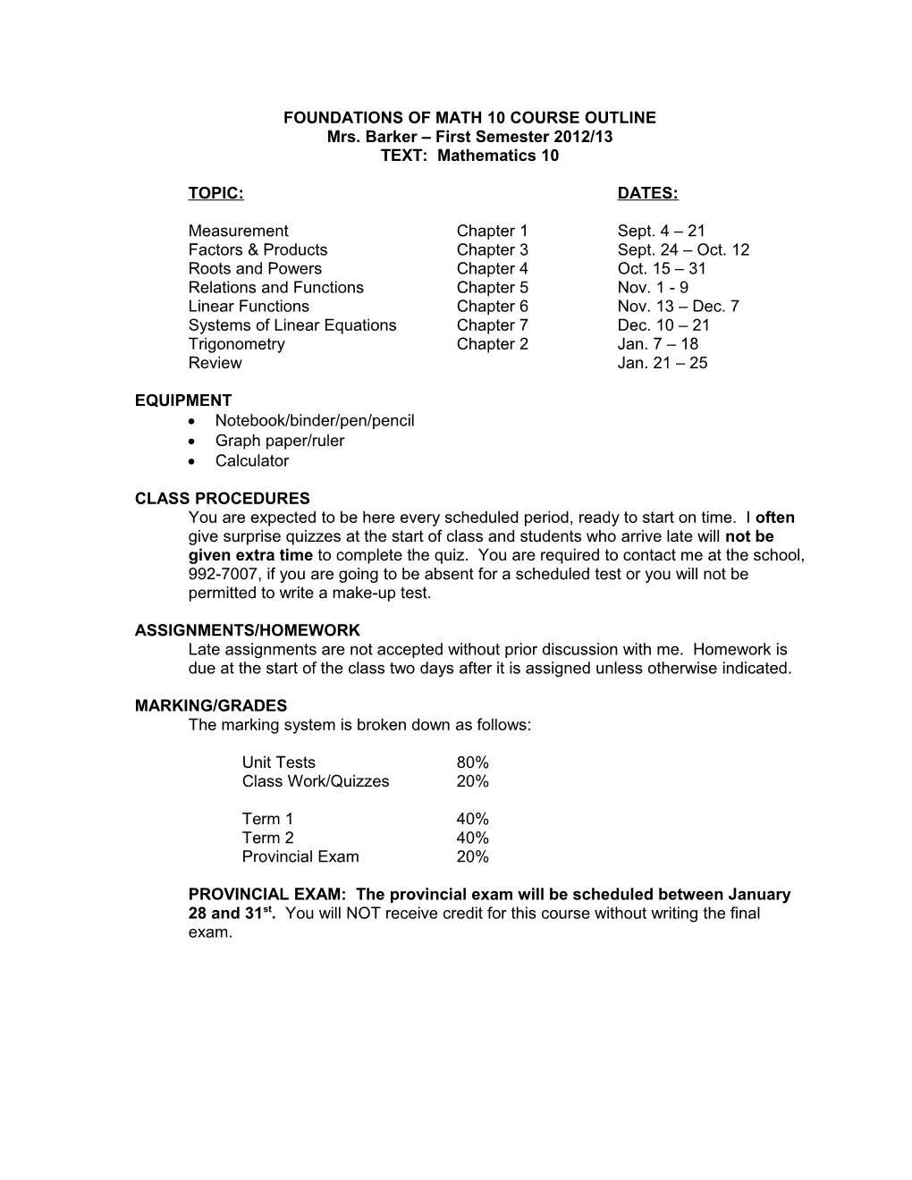 Physics 12 Course Outline