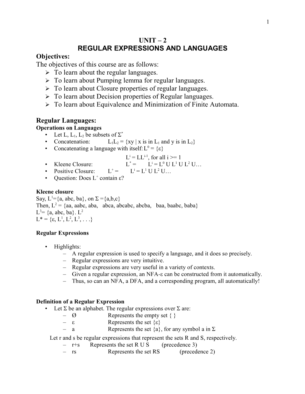 Regular Expressions and Languages