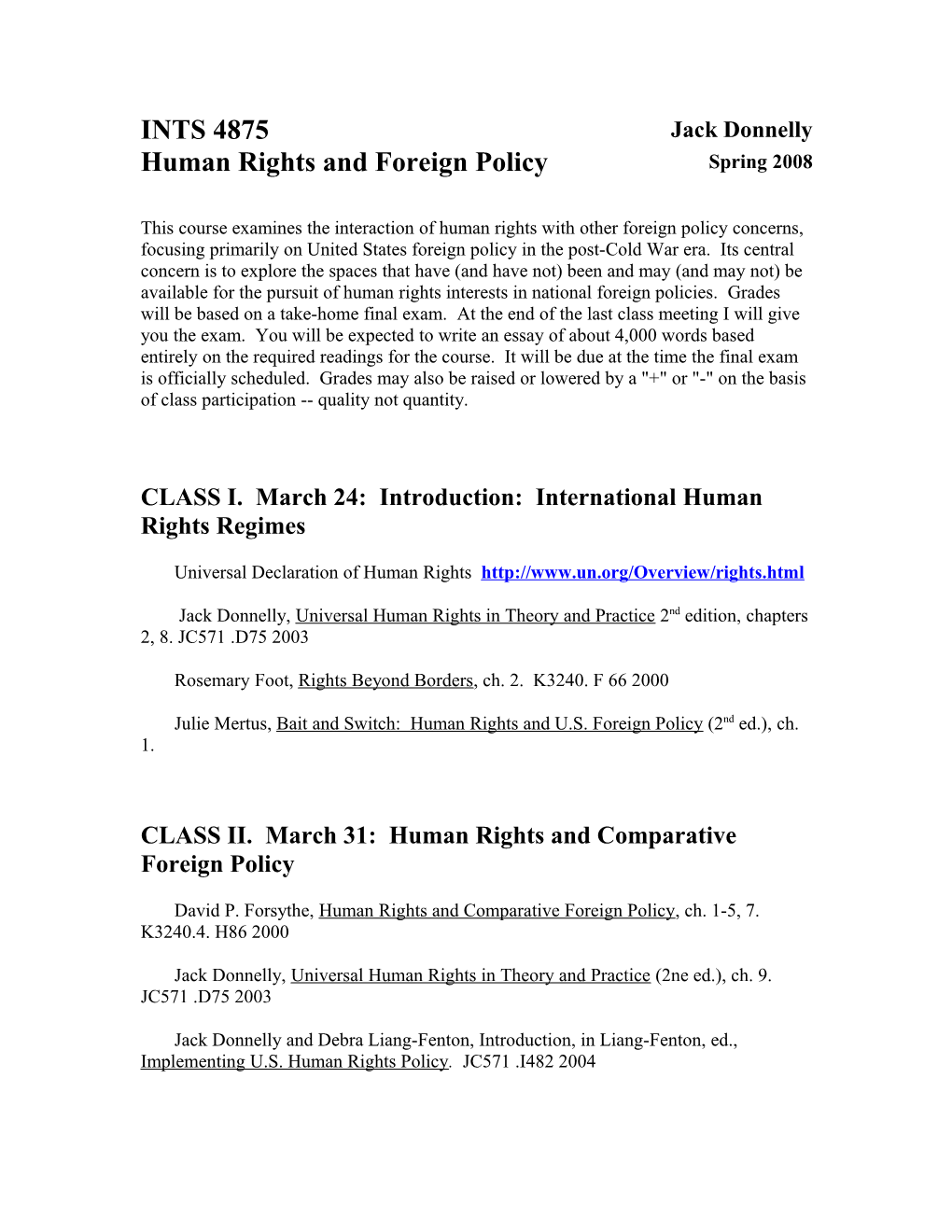 INTS 4875: Human Rights and Foreign Policy