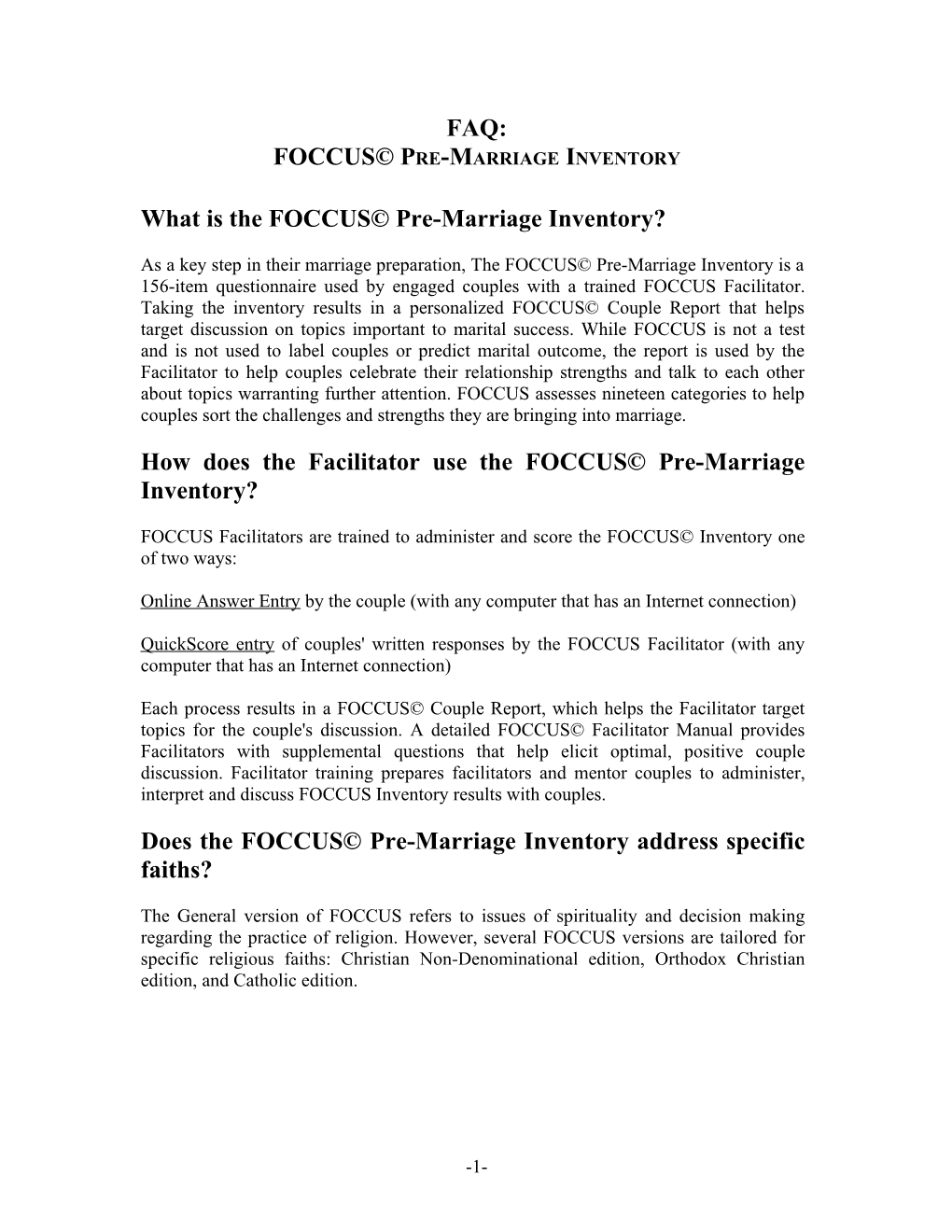 What Is the FOCCUS Pre-Marriage Inventory?