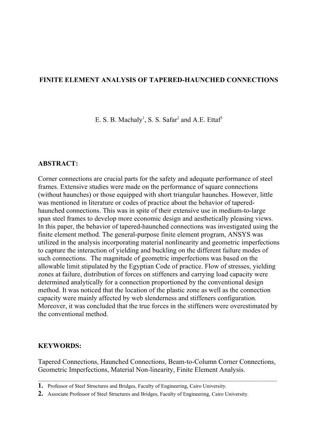 Analysis of Tapered Haunched Connections