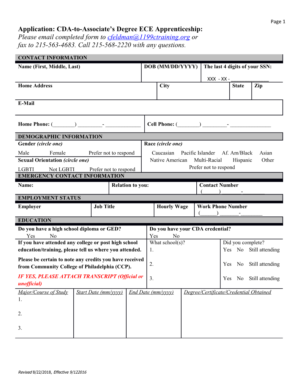 Please Email Completed Form to Or