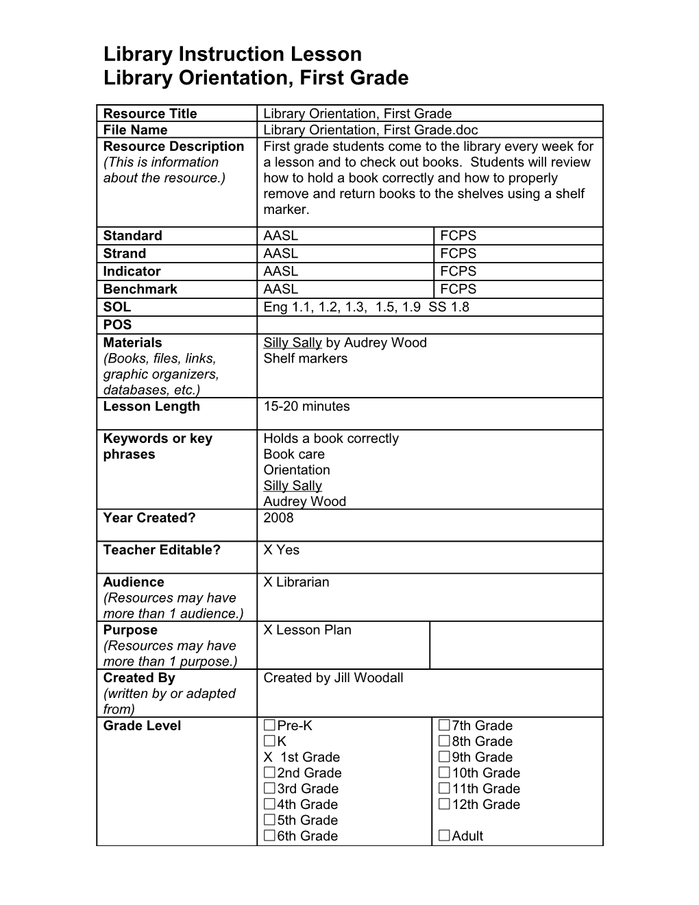 Library Instruction Lesson Database Template s1