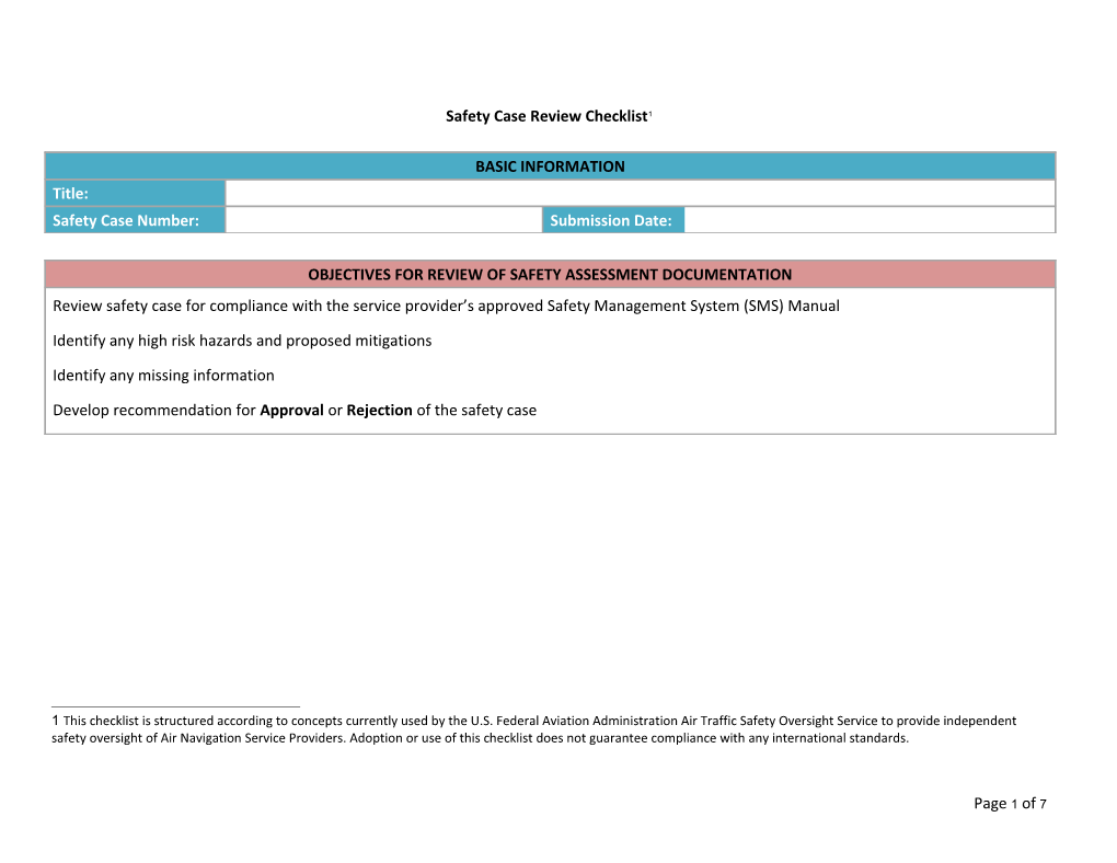 OBJECTIVES for Review of Safety Assessment Documentation