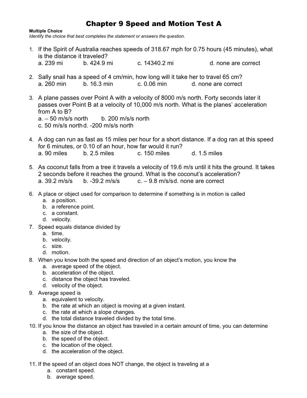 Chapter 9 Speed and Motion Test