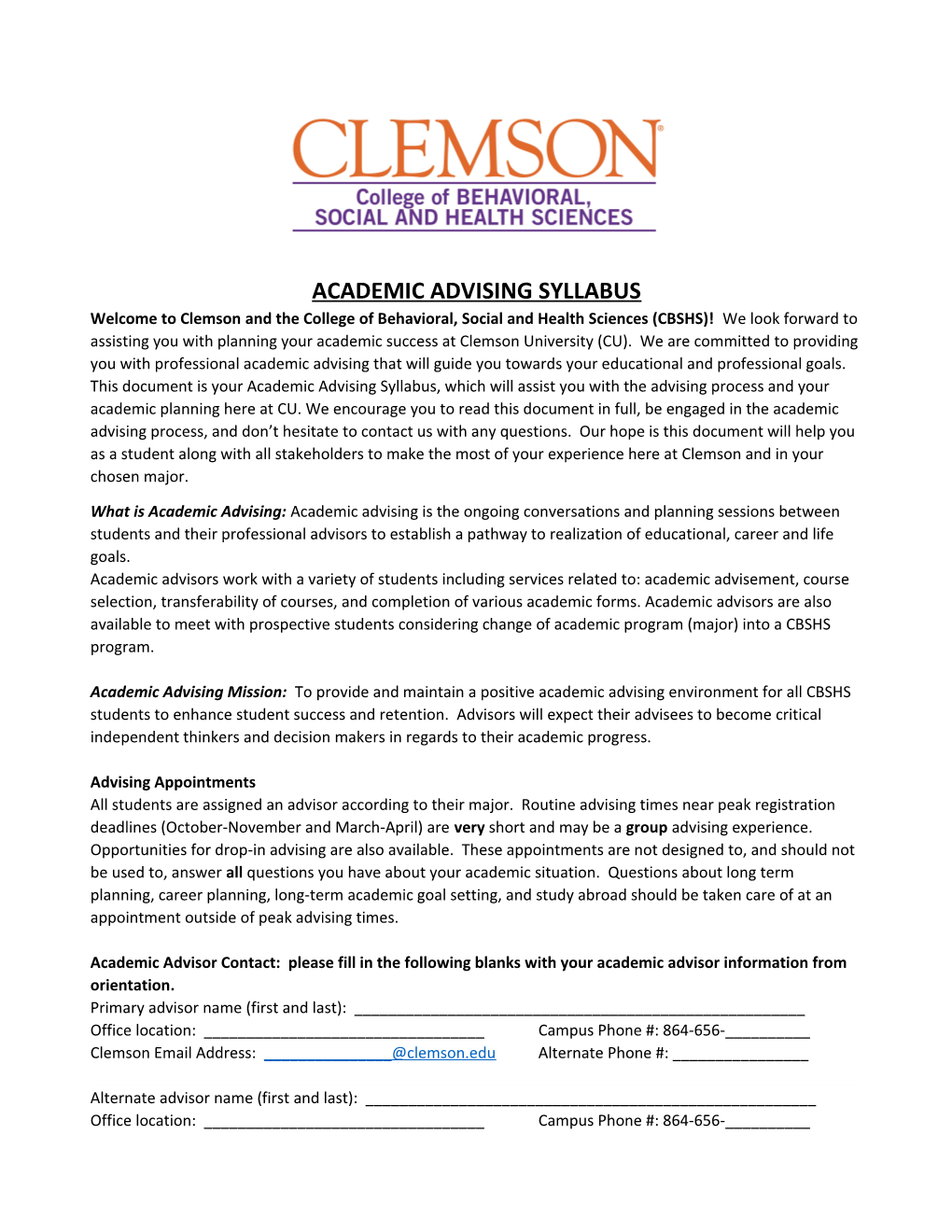 Academic Advising Syllabus