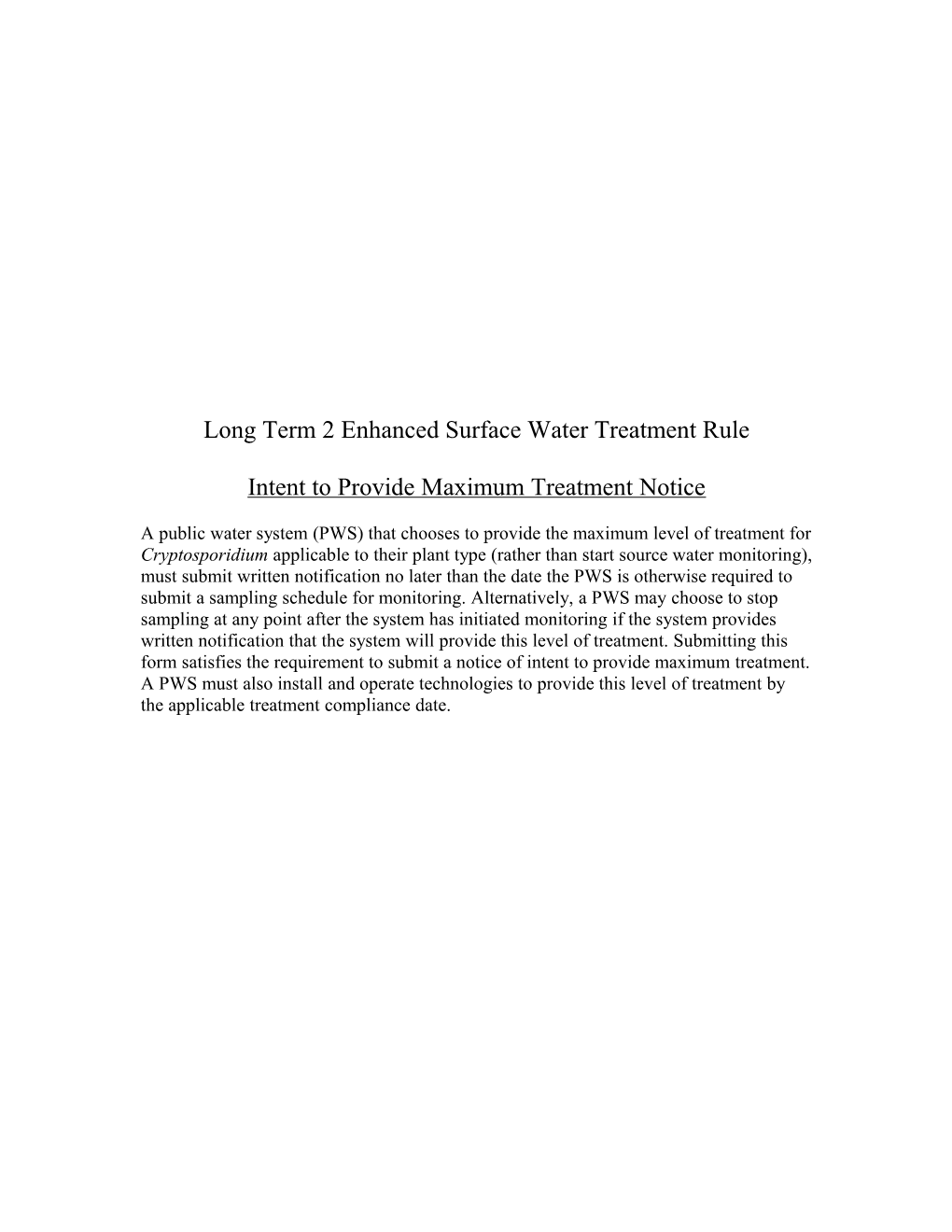 Long Term 2 Enhanced Surface Water Treatment Rule