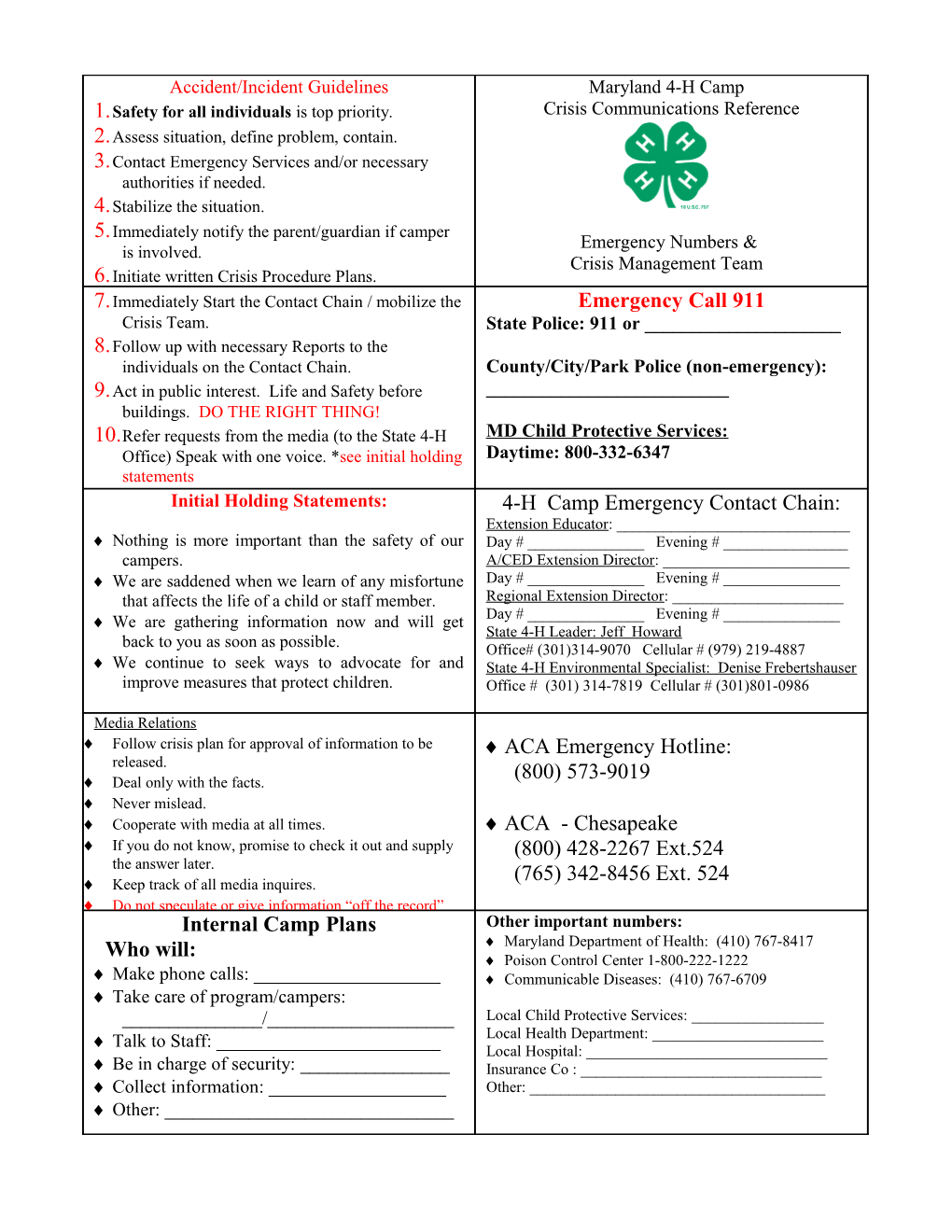 Crisis Communications Reference