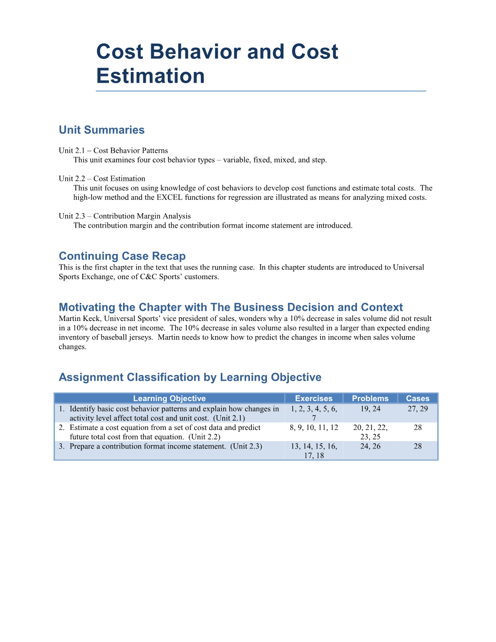 Chapter 2 Cost Behavior and Cost Estimation