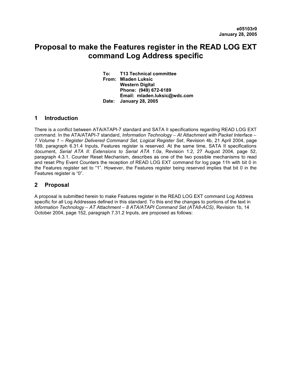 DRQ=0 When ERR=1 Feature and Allocation Identify Device Words Proposal