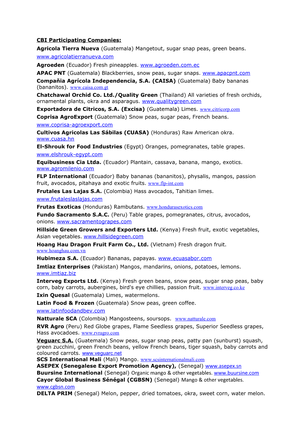 CBI Participating Companies