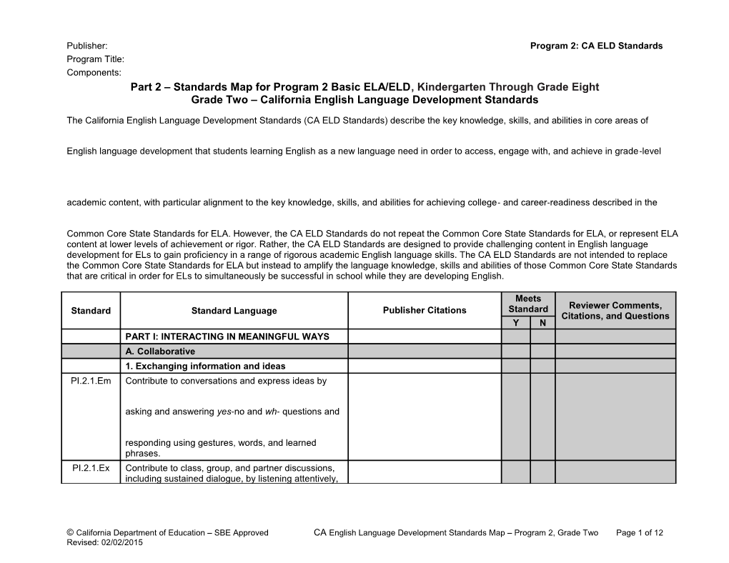 ELD Standards Map, Program 2 Grade 2 - Instructional Materials (CA Dept of Education)