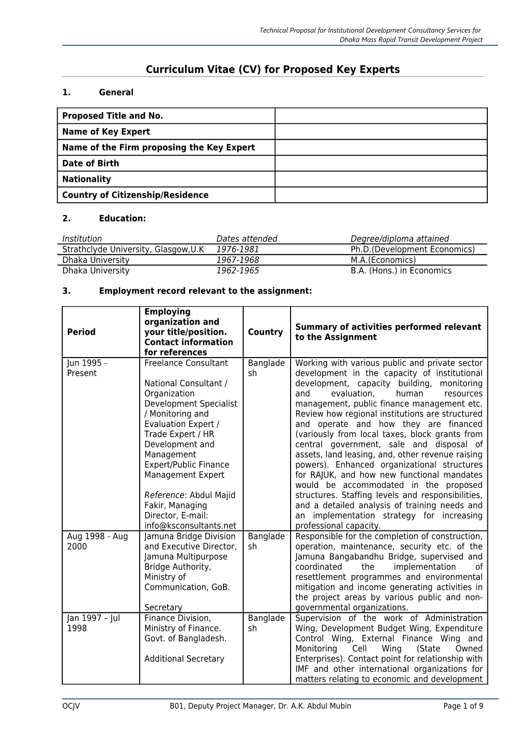 Technical Proposal for Institutional Development Consultancy Services For