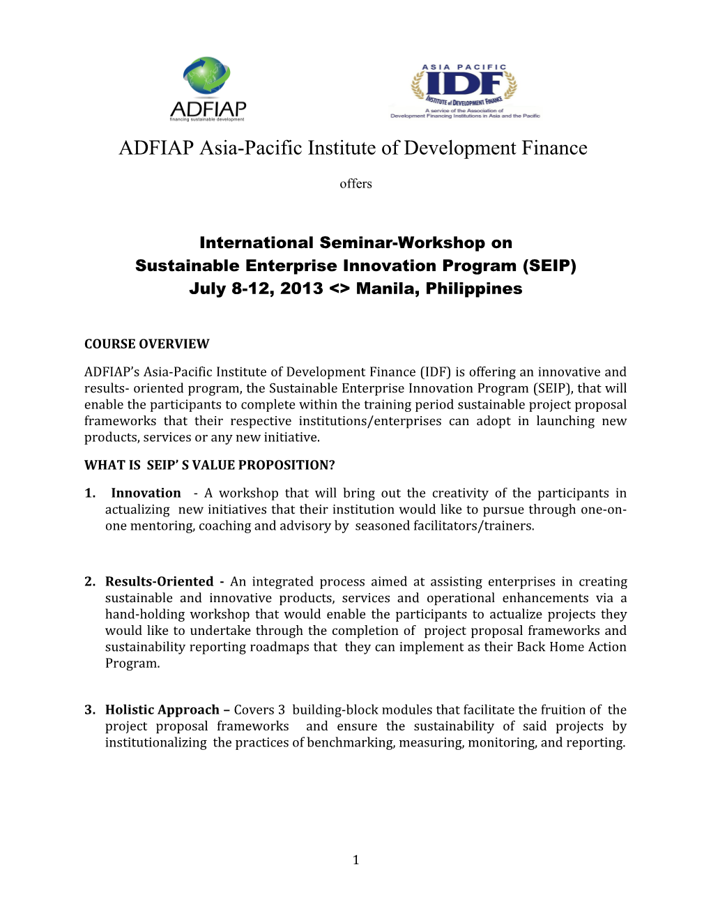 ADFIAP Asia-Pacific Institute of Development Finance