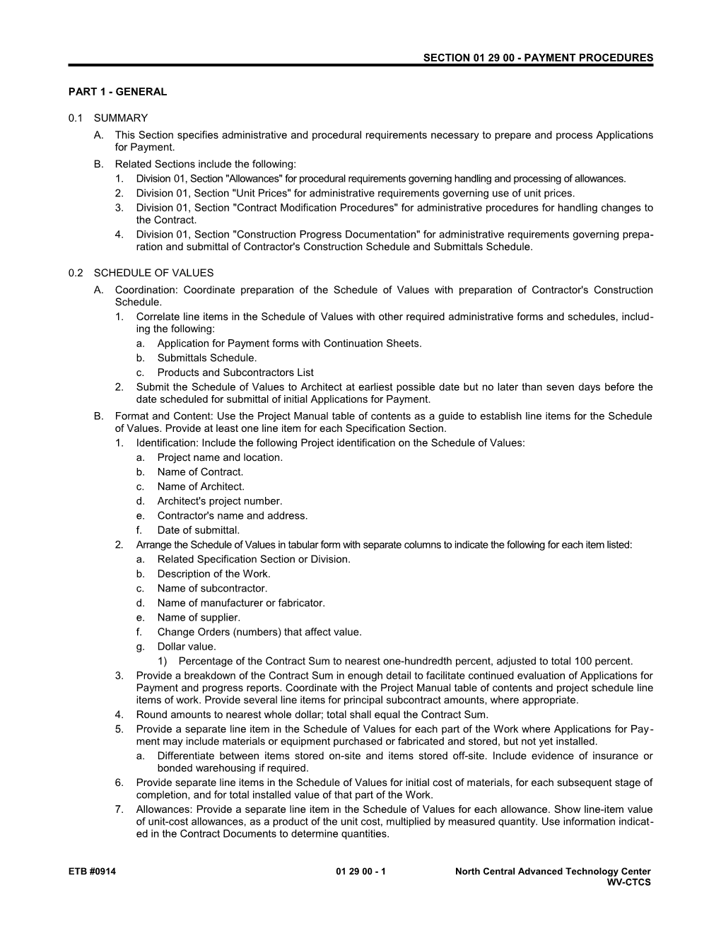 Section 01290 - Payment Procedures