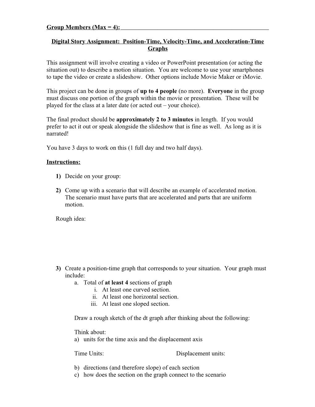 Digital Story Assignment: Position-Time Graphs