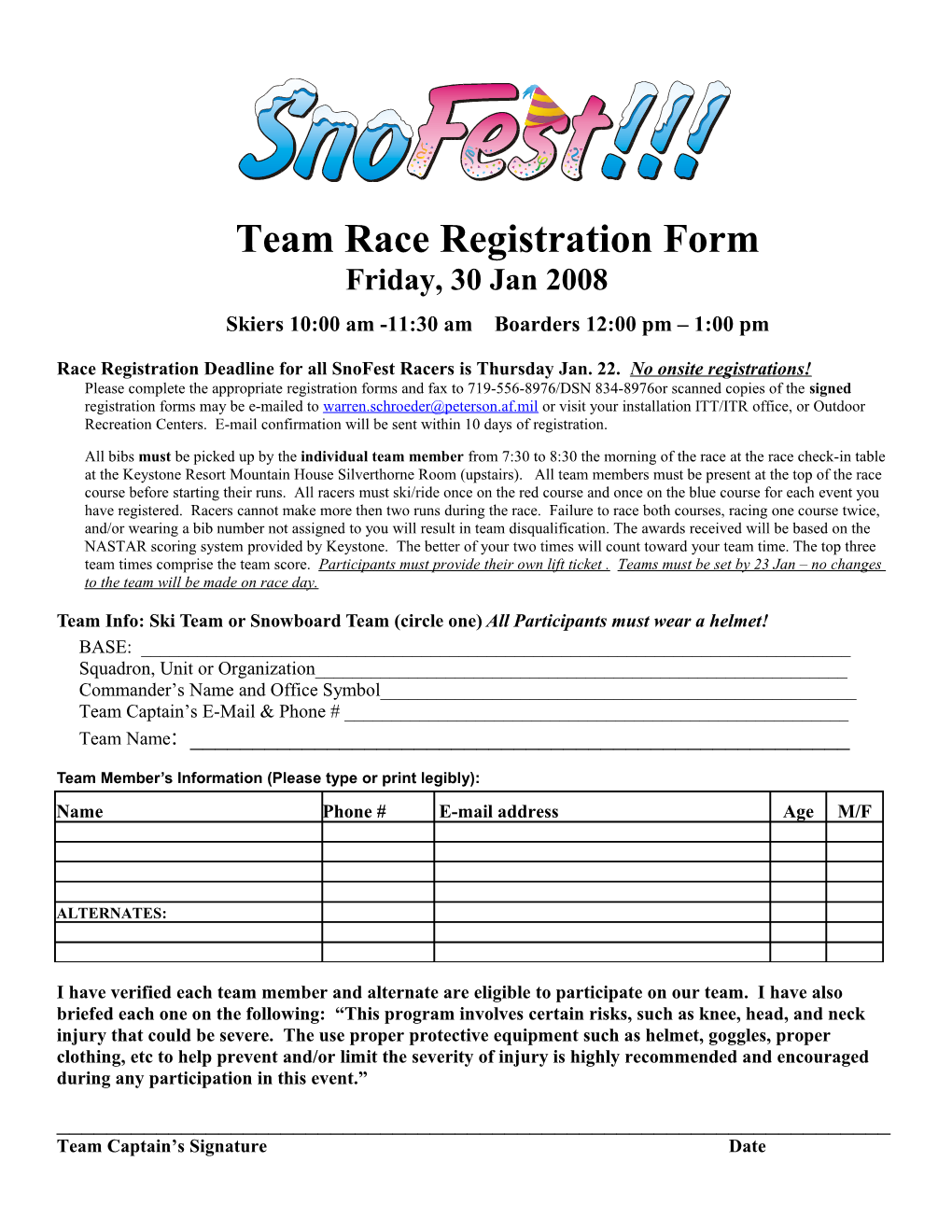 Team Race Registration Form