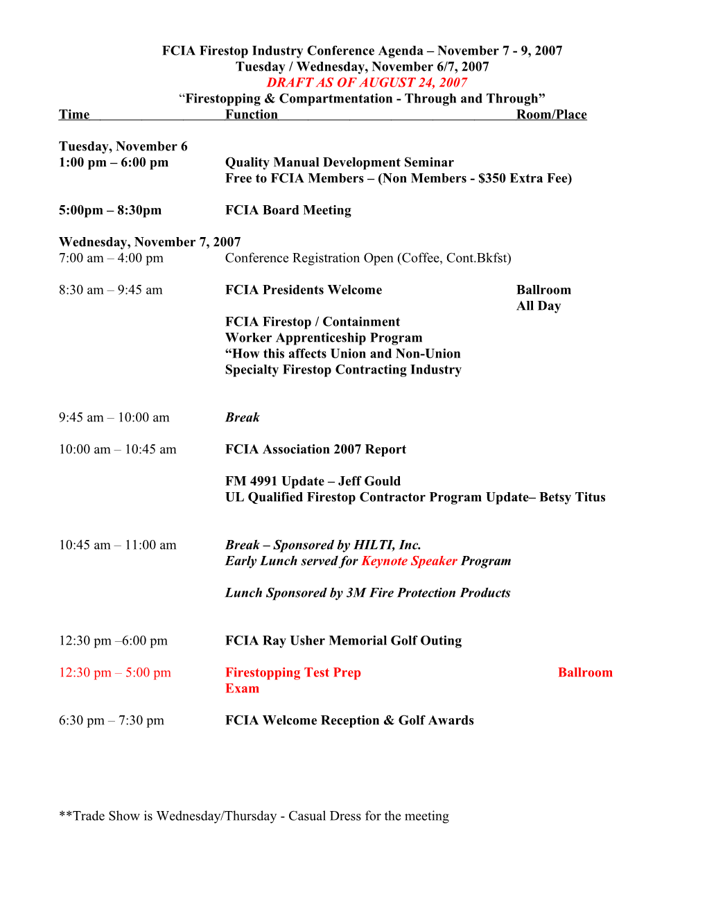 FCIA Industry Conference Agenda November 6-8, 2002