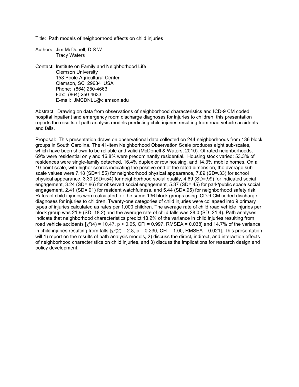 Title: Path Models of Neighborhood Effects on Child Injuries