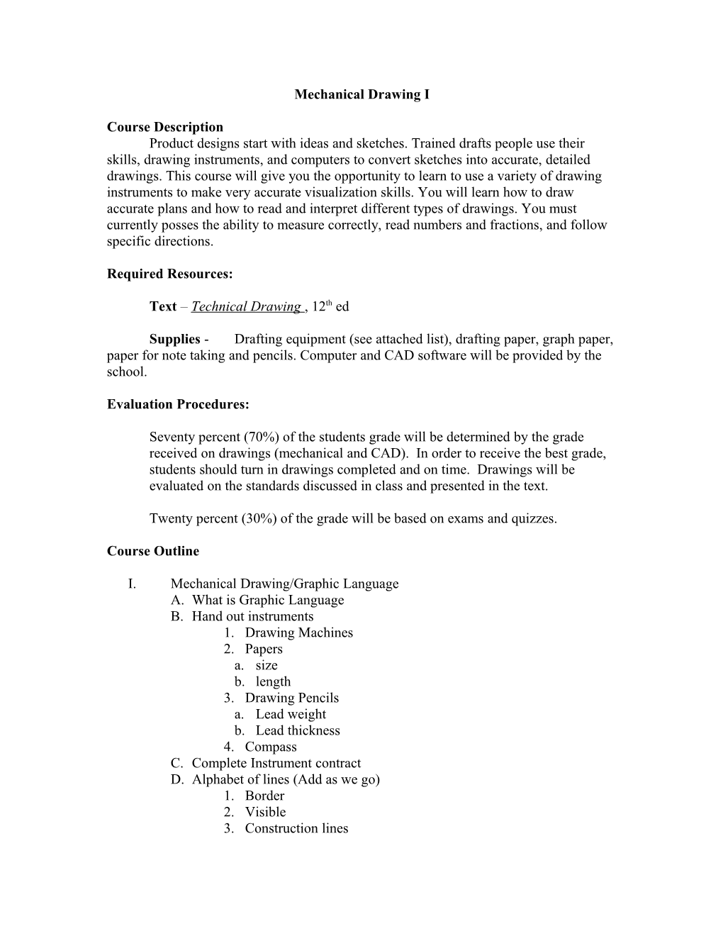 Mechanical Drawing I