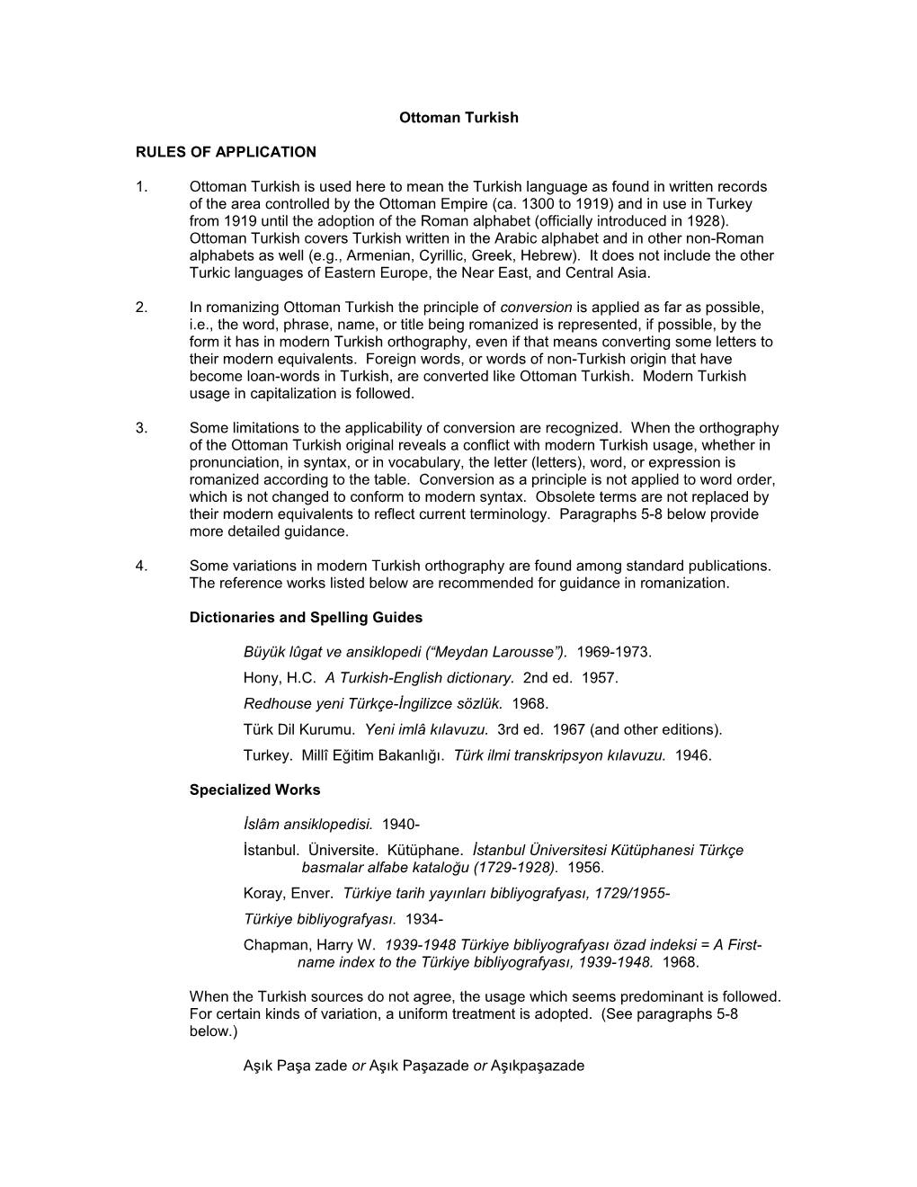 Ottoman Turkish Romanization Table