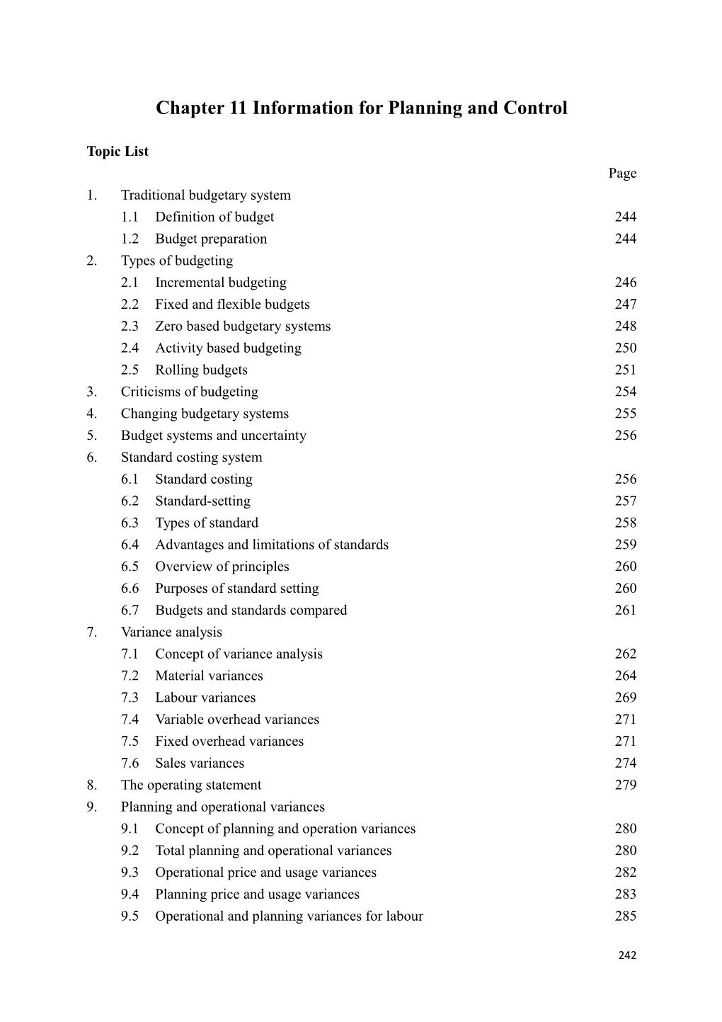 Chapter 11 Information for Planning and Control