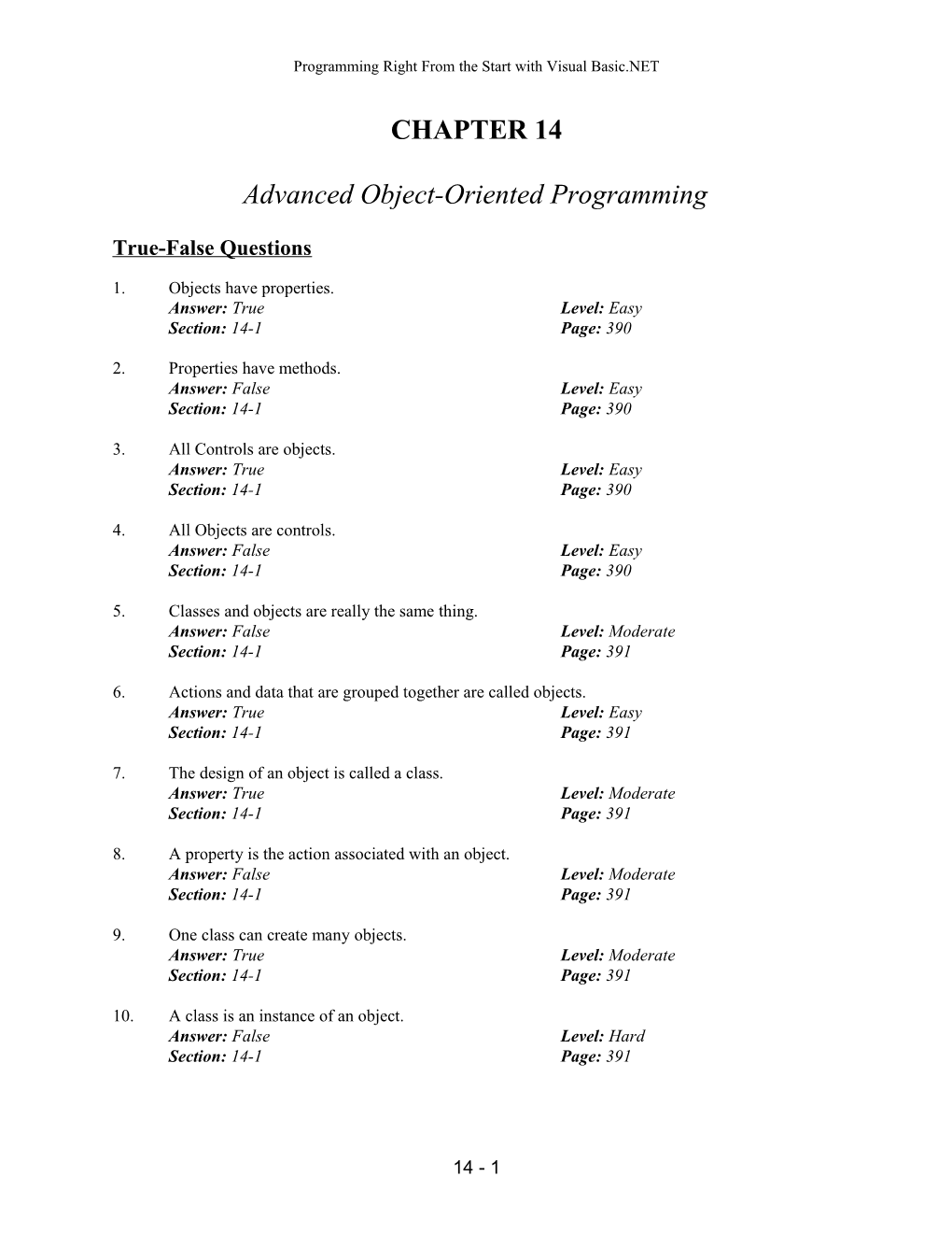 Chapter 14 Advanced Object-Oriented Programming