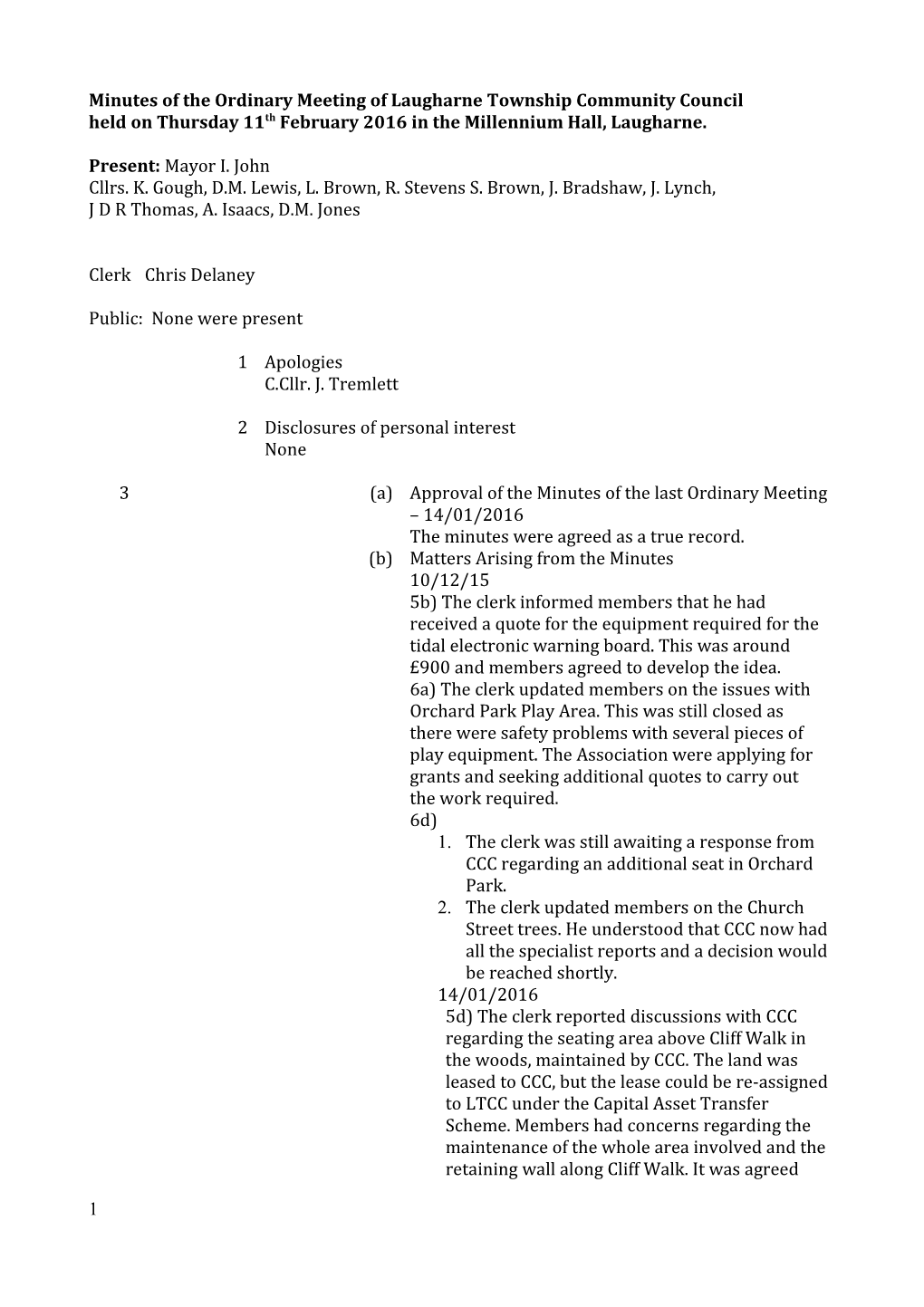 Minutes of the Ordinary Meeting of Laugharne Township Community Council s2