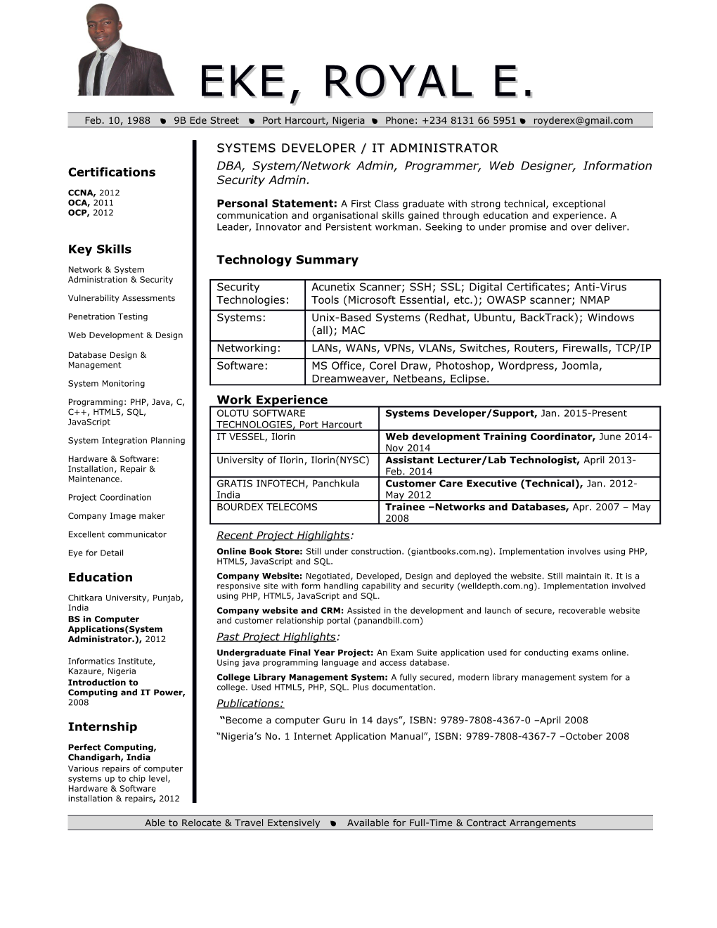 Sample Resume for an Information Security Specialist