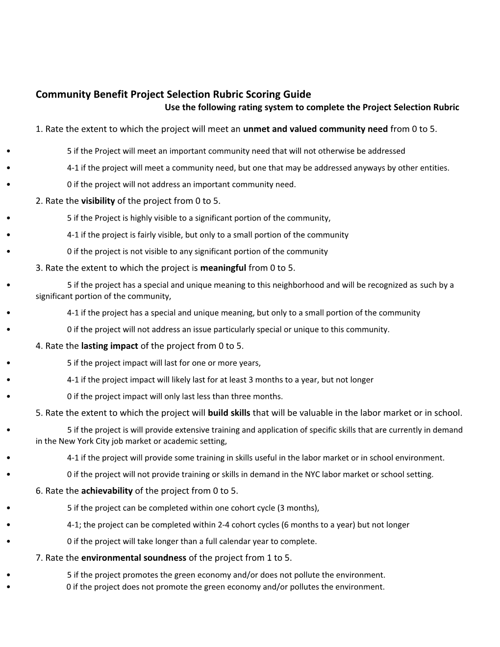Community Benefit Project Selection Rubric Scoring Guide