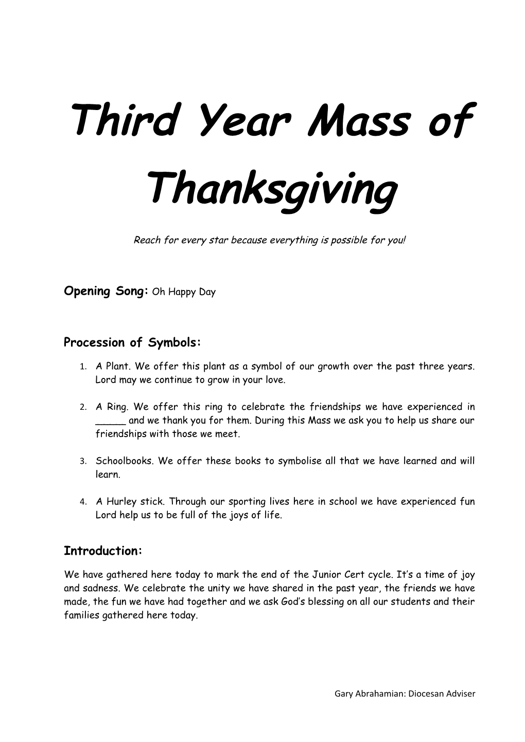 Third Year Mass of Thanksgiving