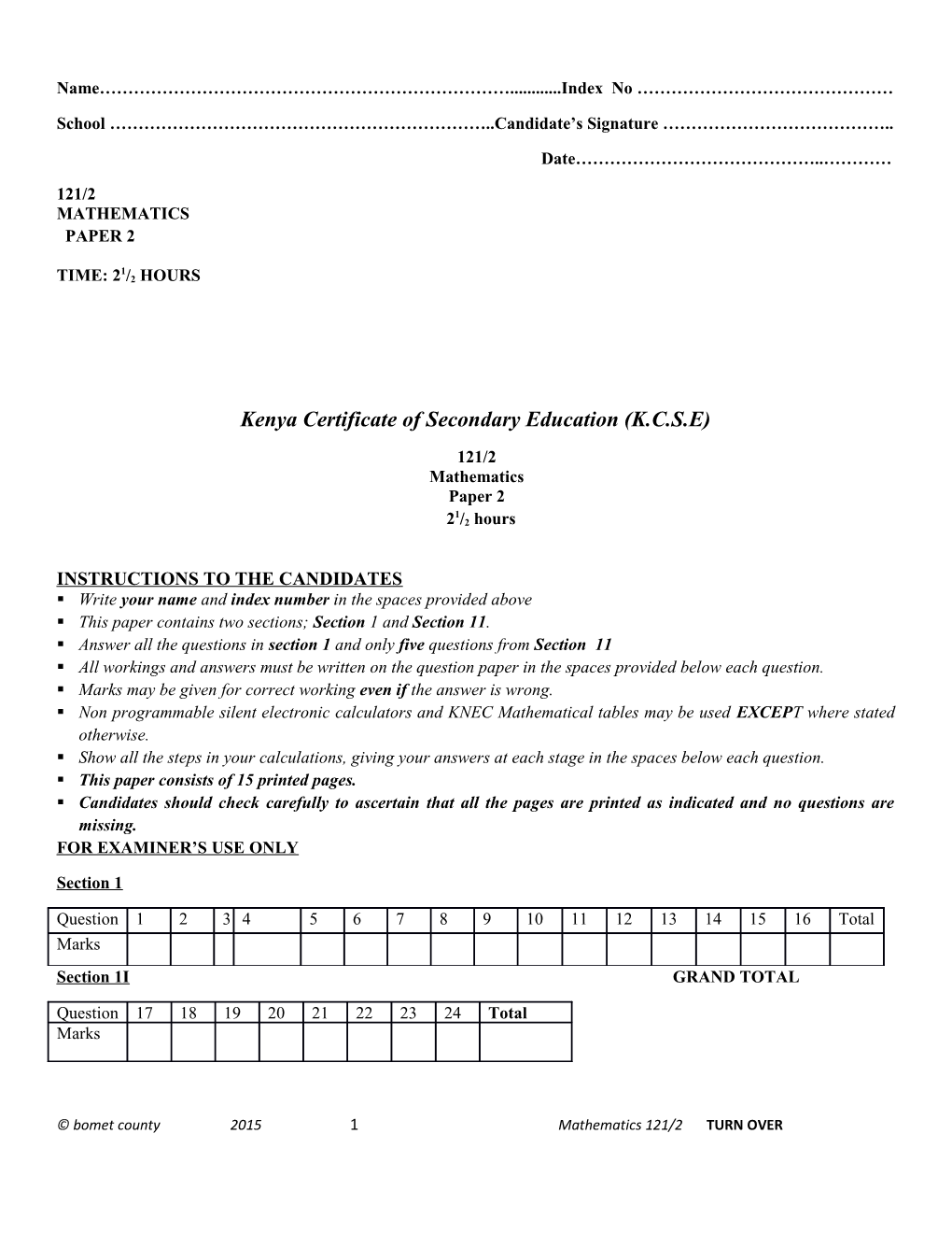 Kenya Certificate of Secondary Education (K.C.S.E) s1