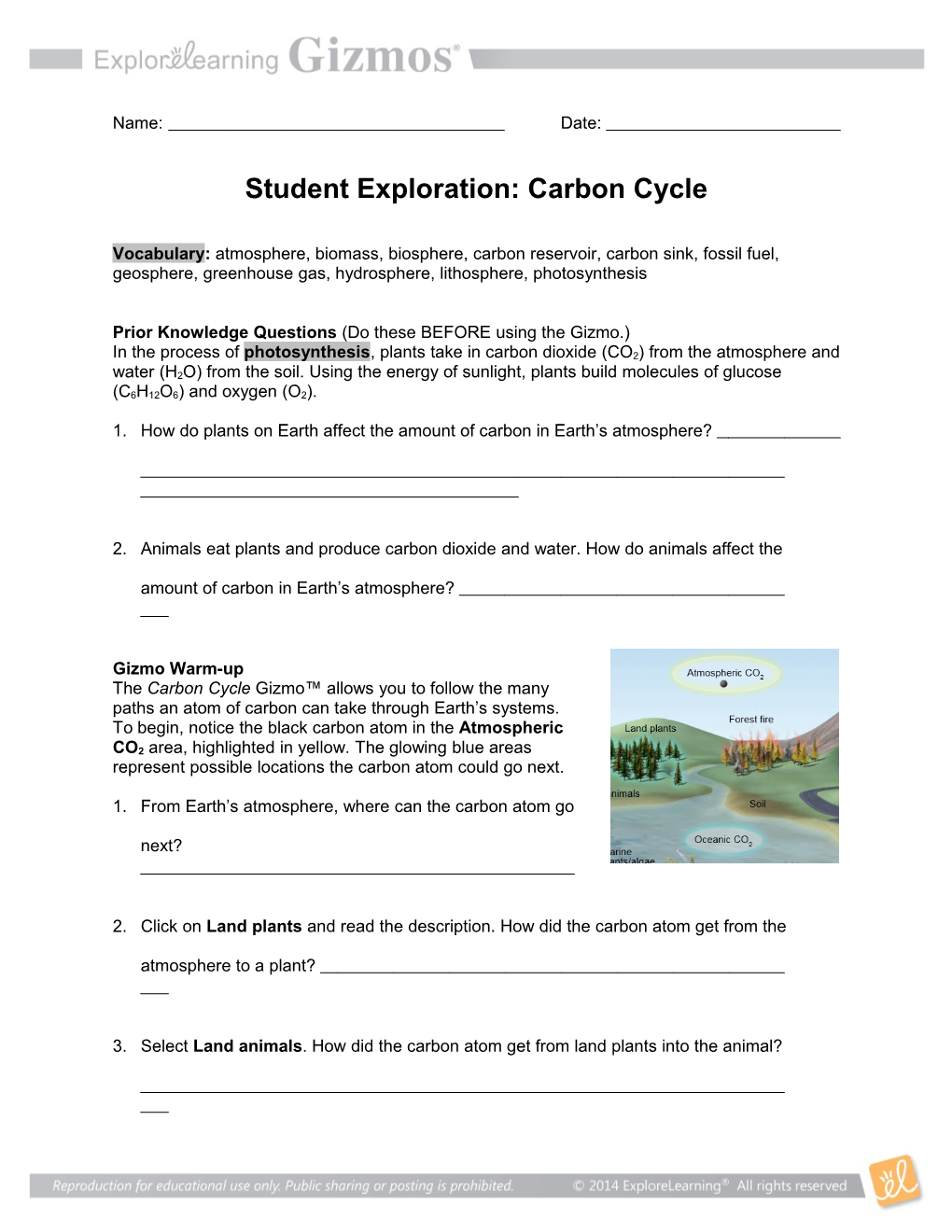 Student Exploration: Carbon Cycle