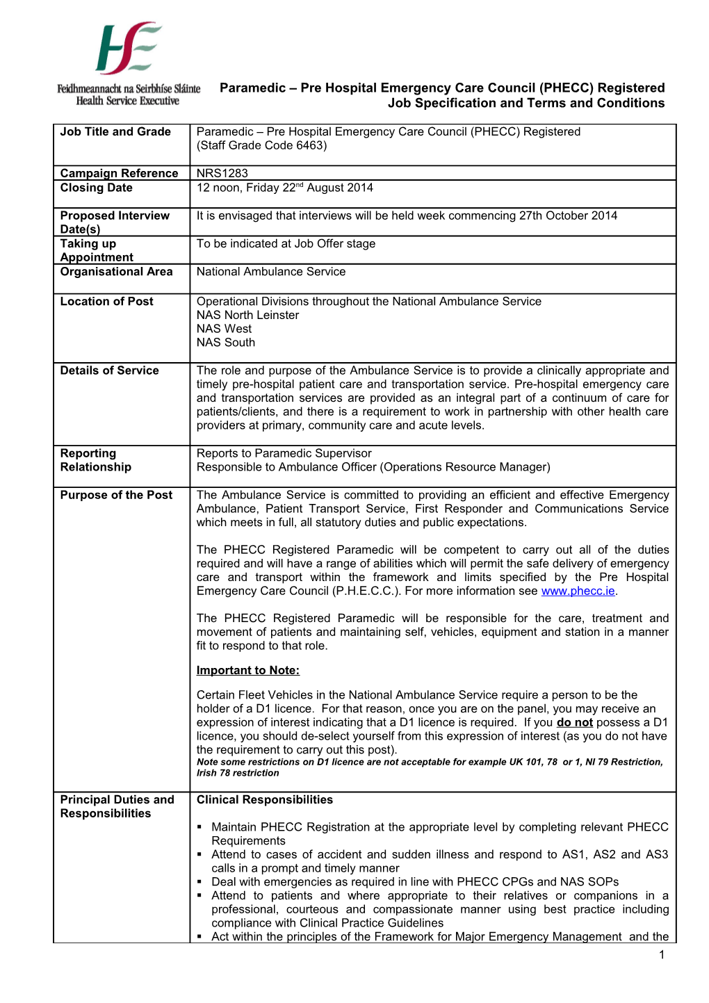 Paramedic Prehospital Emergency Care Council (PHECC) Registered