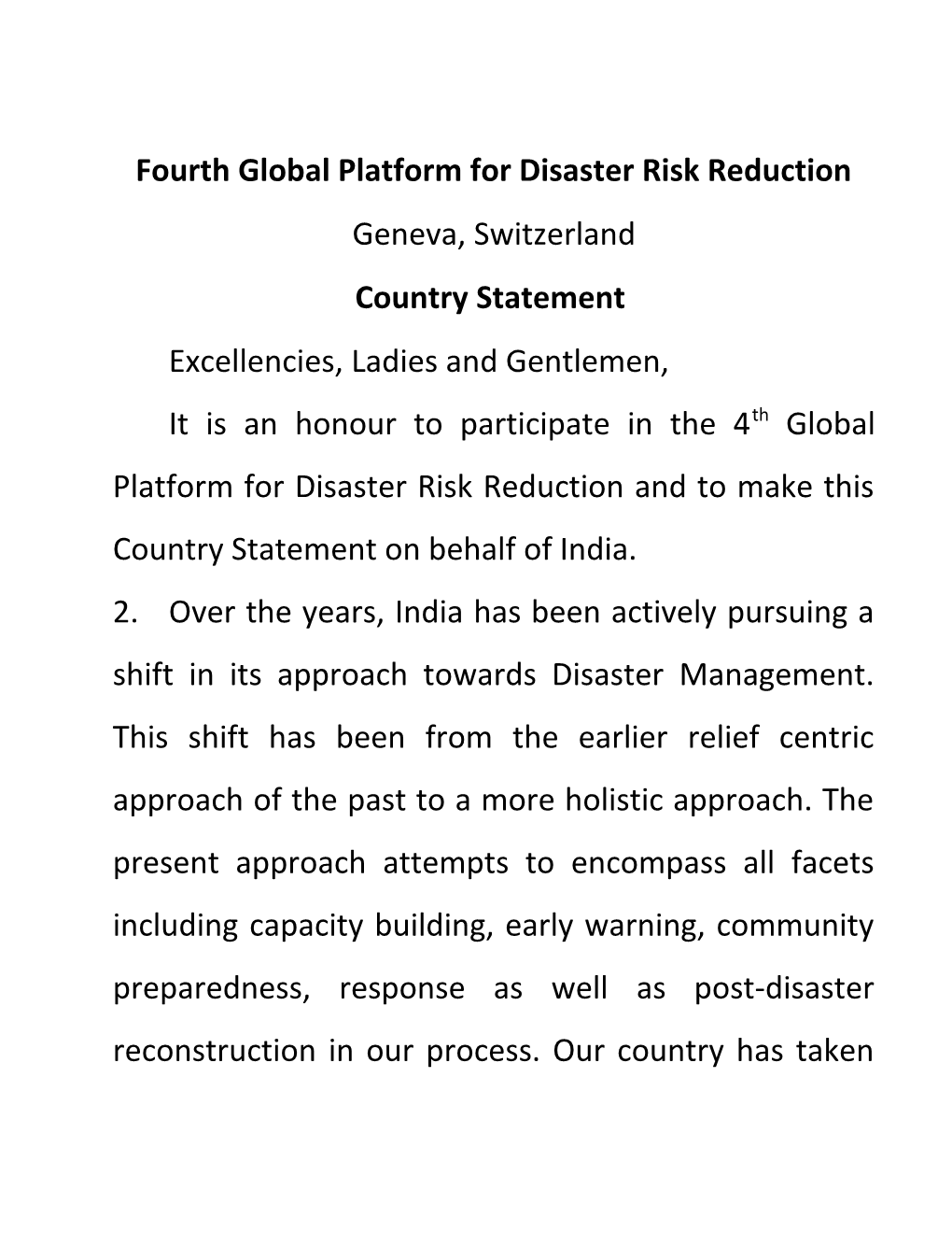Fourth Global Platform for Disaster Risk Reduction