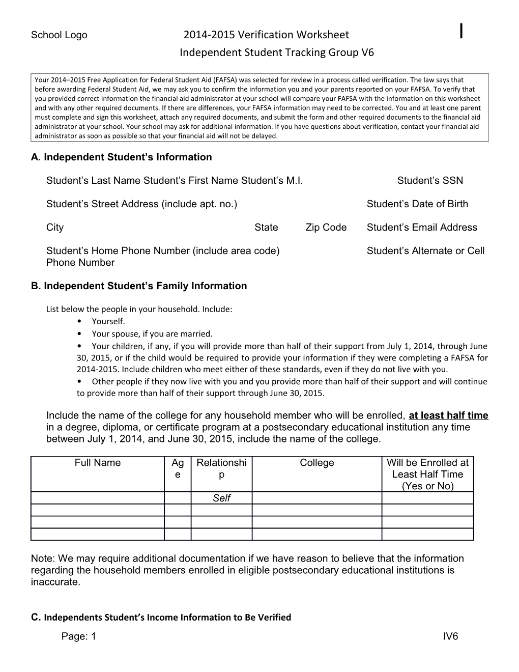 School Logo2014-2015 Verification Worksheeti