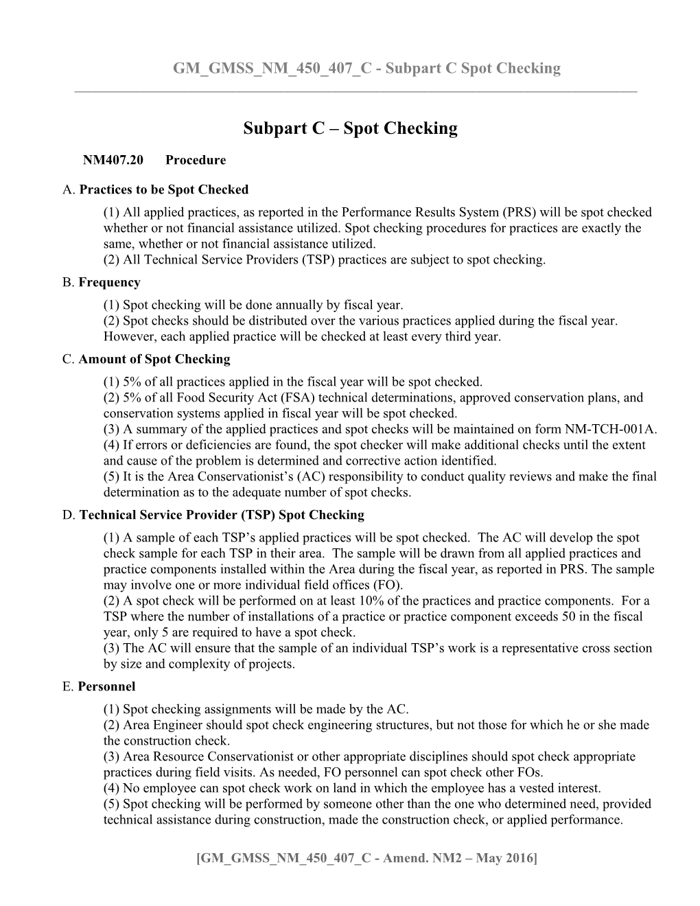 GM GMSS NM 450 407 C - Subpart C Spot Checking