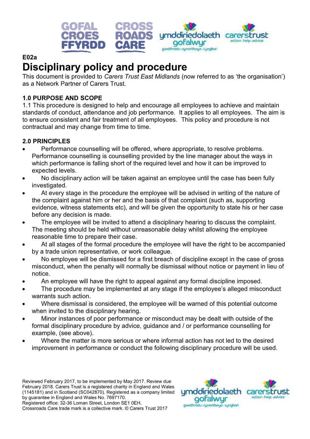 Carers Trustdisciplinary Policy and Procedure