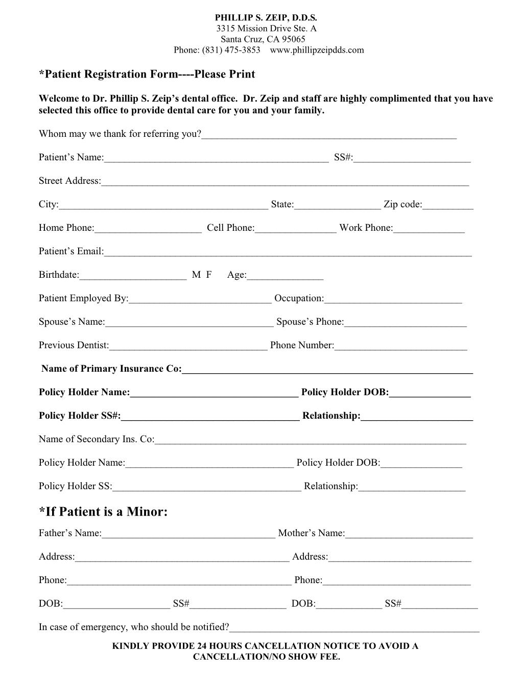 *Patient Registration Form Please Print