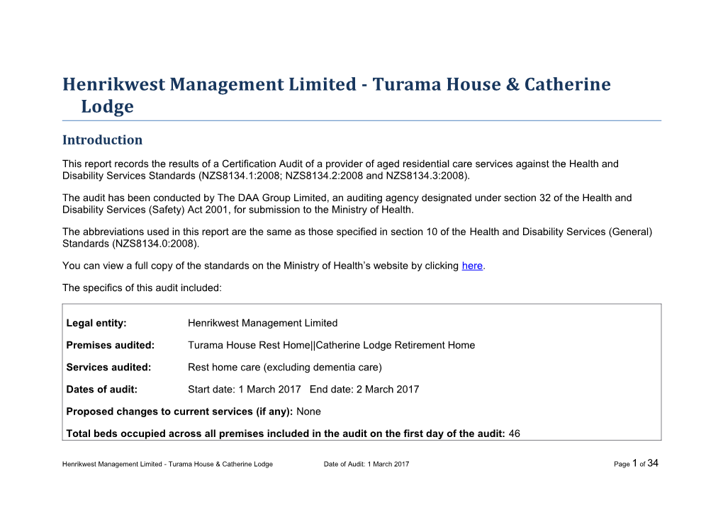 Henrikwest Management Limited - Turama House & Catherine Lodge