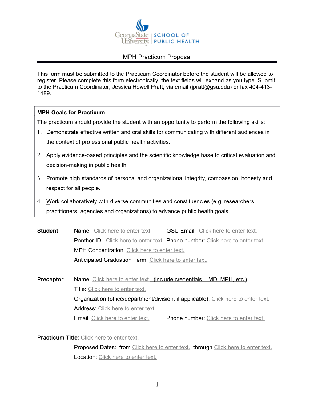 MPH Professional Experience Evaluation Form