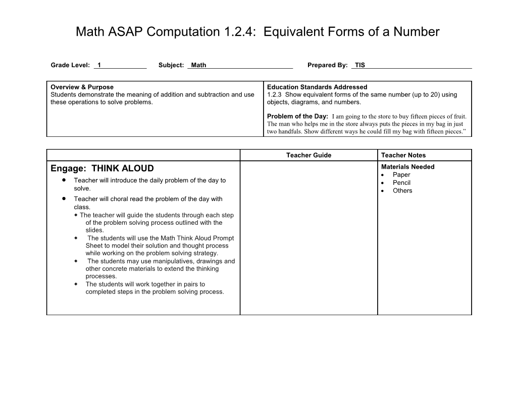 Math ASAP Computation 1.2.4: Equivalent Forms of a Number