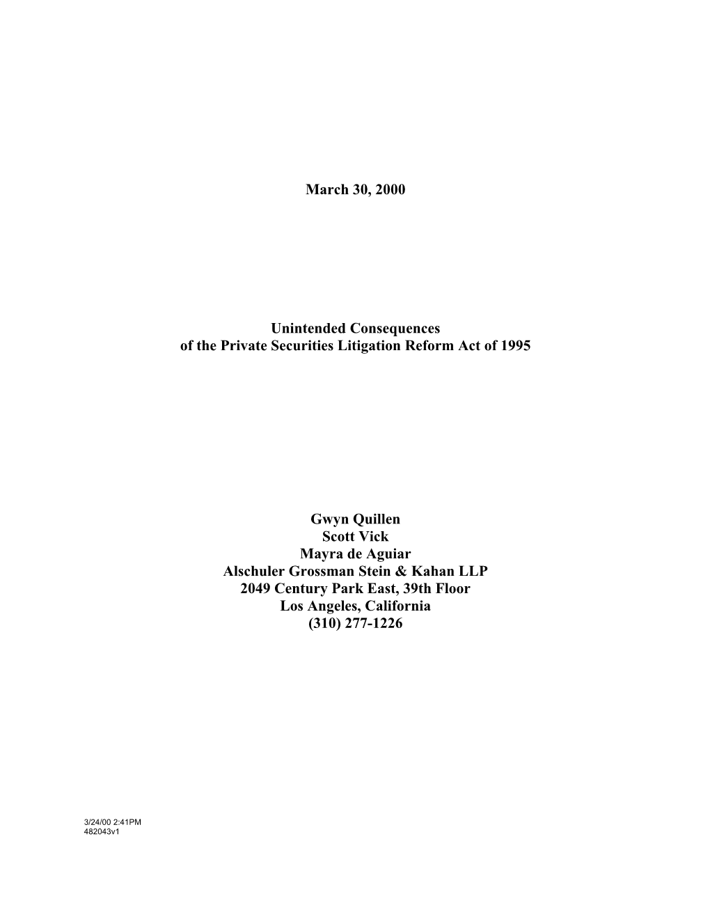 Of the Private Securities Litigation Reform Act of 1995